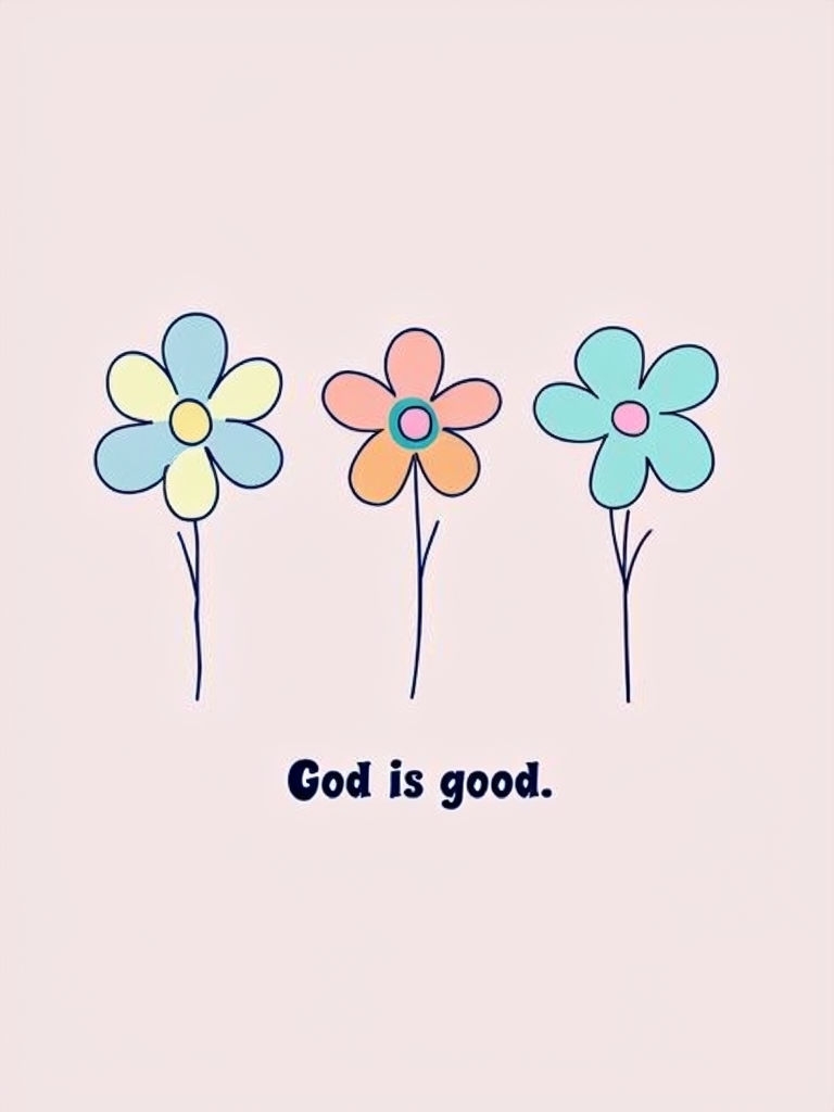 Minimalist Cartoon Flowers with 'God is Good' Text Poster