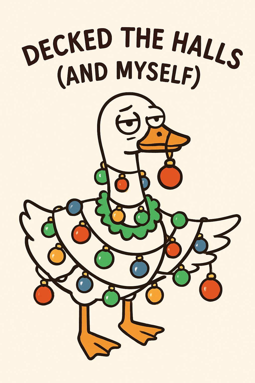 Colorful Cartoon Duck Decked with Christmas Ornaments Card 