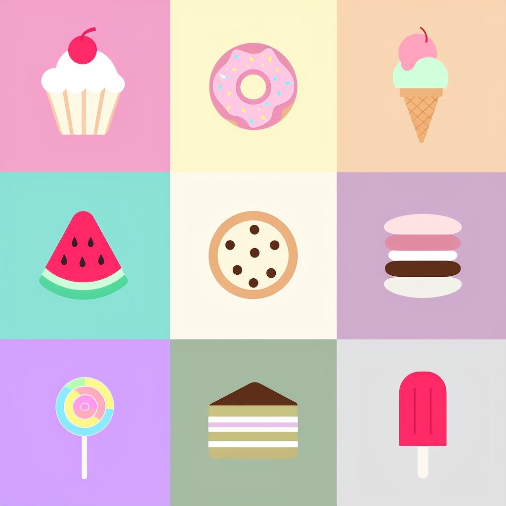 Cute Desserts Colorful 3x3 Grid Illustration Seamless Pattern