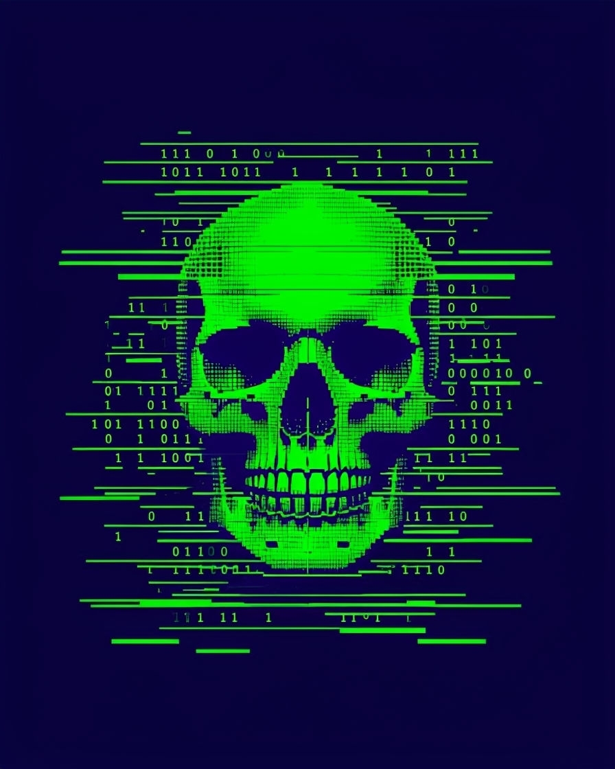 Bright Green Pixel Art Skull with Digital Glitch Effect T-shirt