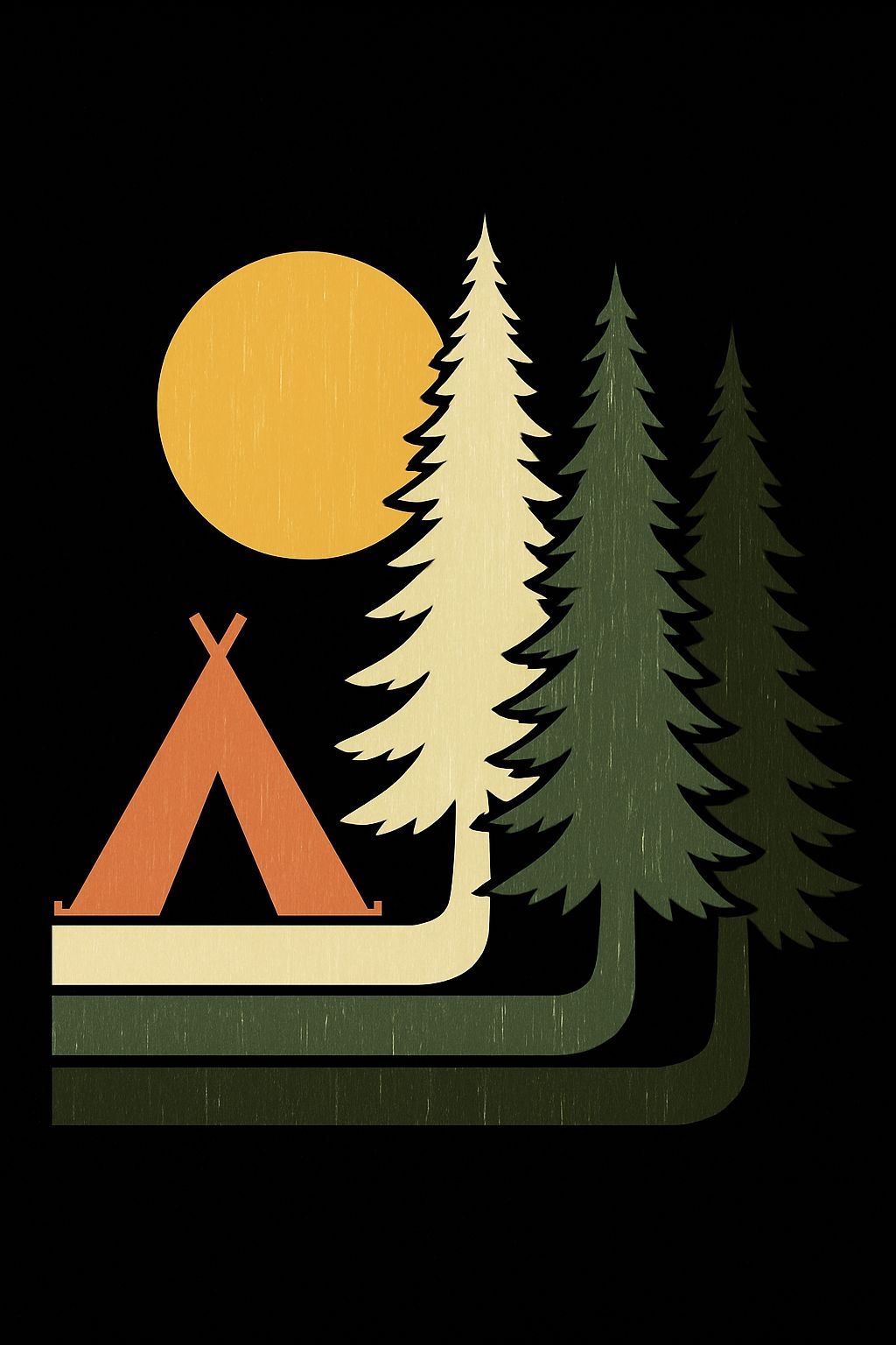 Serene Nighttime Forest Scene with Moon and Tent Poster