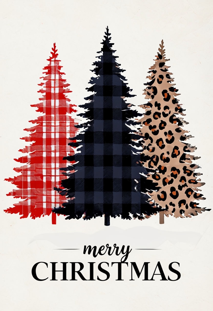 Festive Christmas Trees Graphic with Merry Christmas Text Card