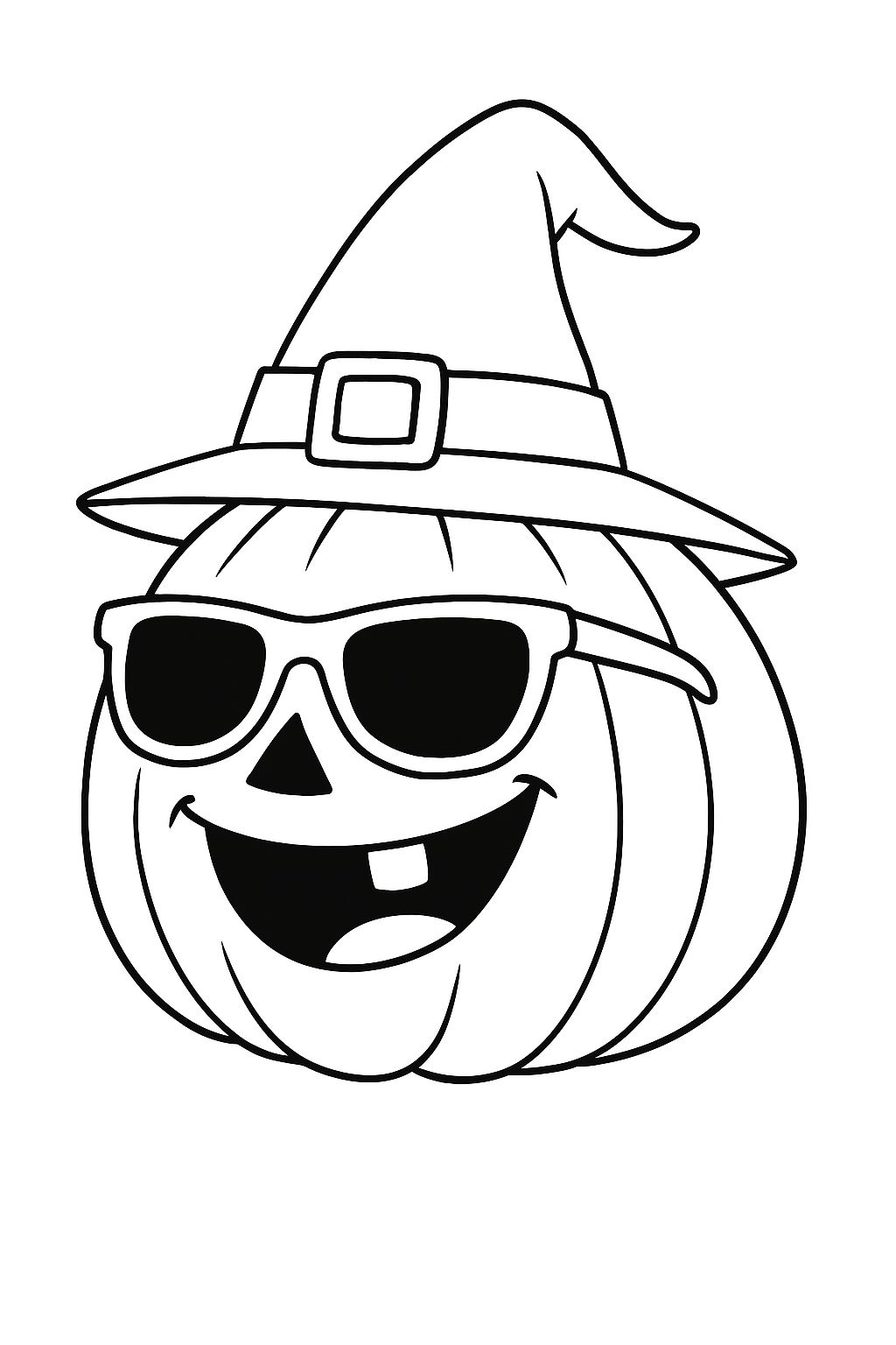 Cool Cartoon Pumpkin Head with Sunglasses Coloring Book Page