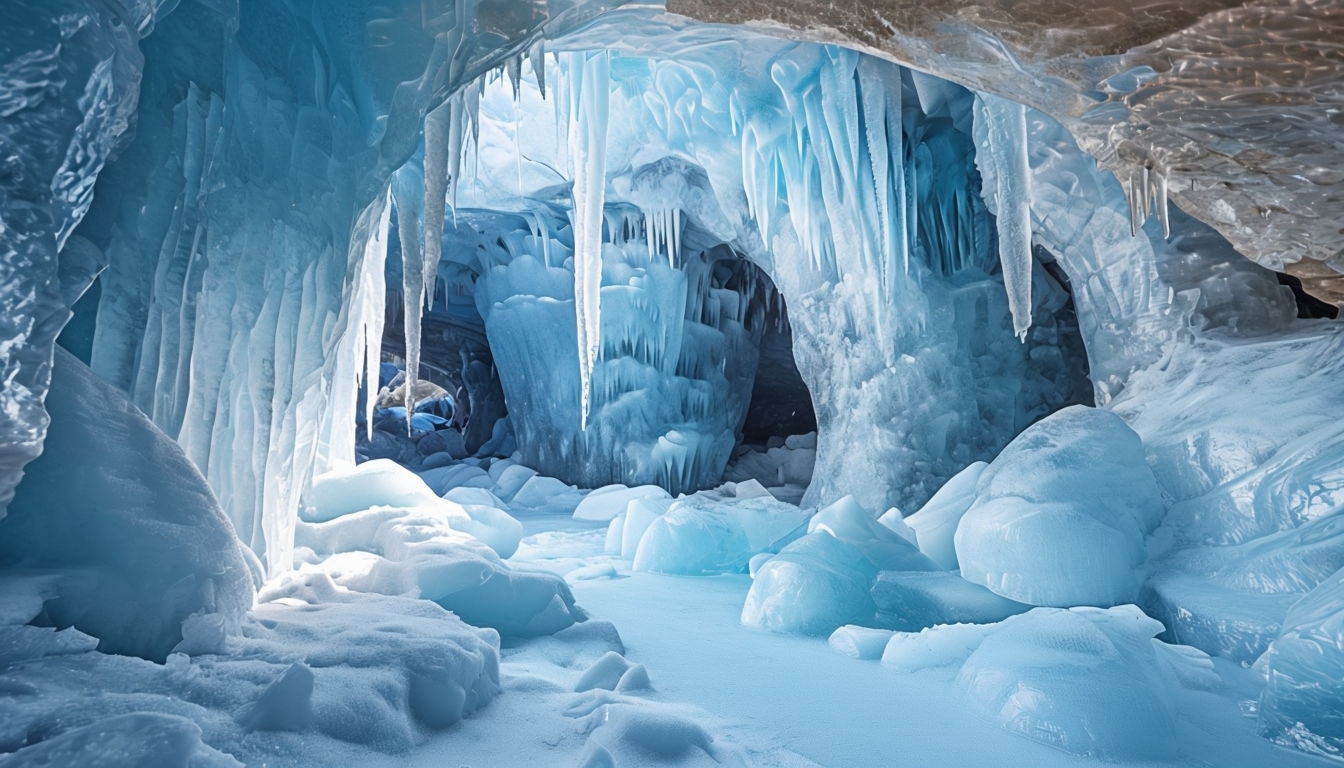 Majestic Ice Cave Landscape Photography for Virtual Backgrounds