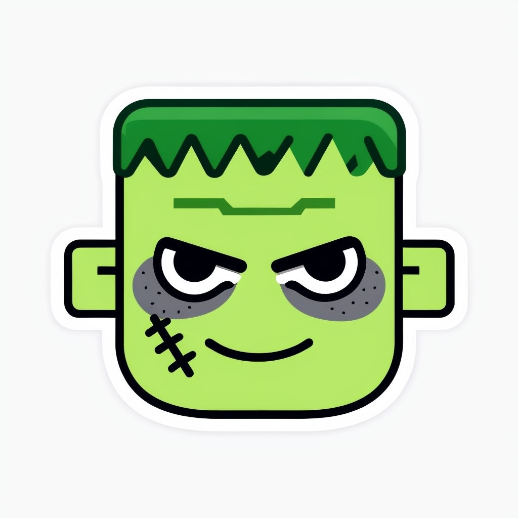 Playful Green Cartoon Monster Face Illustration Sticker