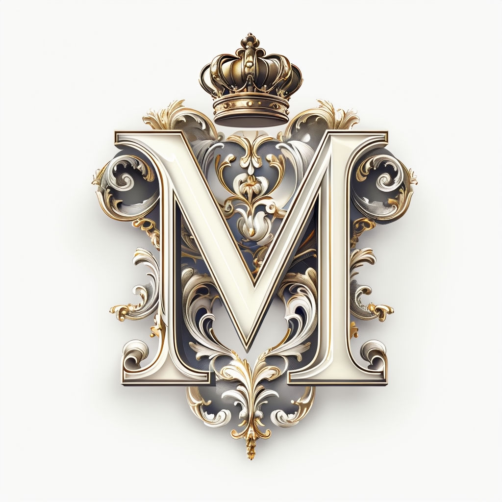 Baroque Letter M with Crown Monogram