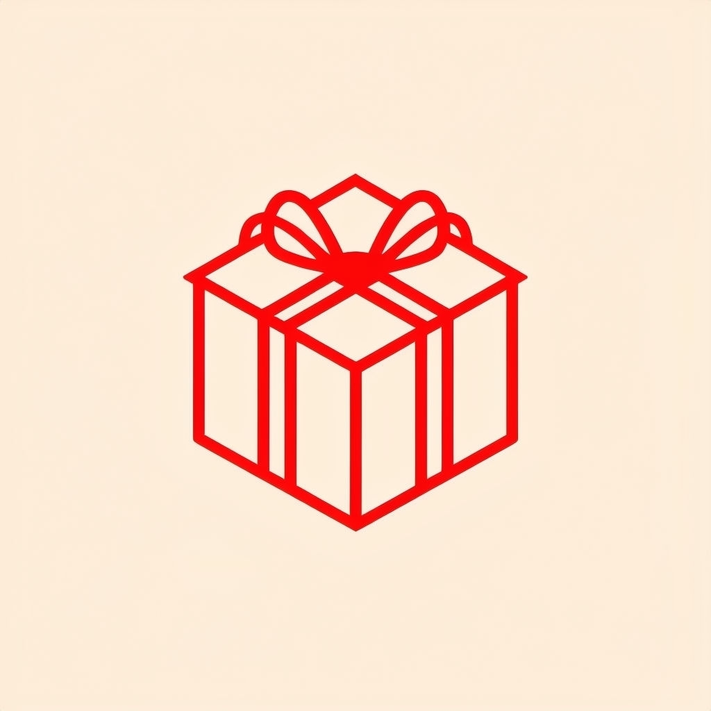 Minimalist Red Present Box Icon with Bow Artwork Logo