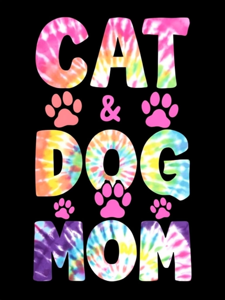 Vibrant Cat & Dog Mom Tie-Dye Graphic Design T-Shirt