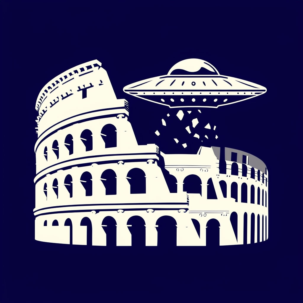 Ancient Roman Colosseum Meets UFO in Minimalist Design T-shirt