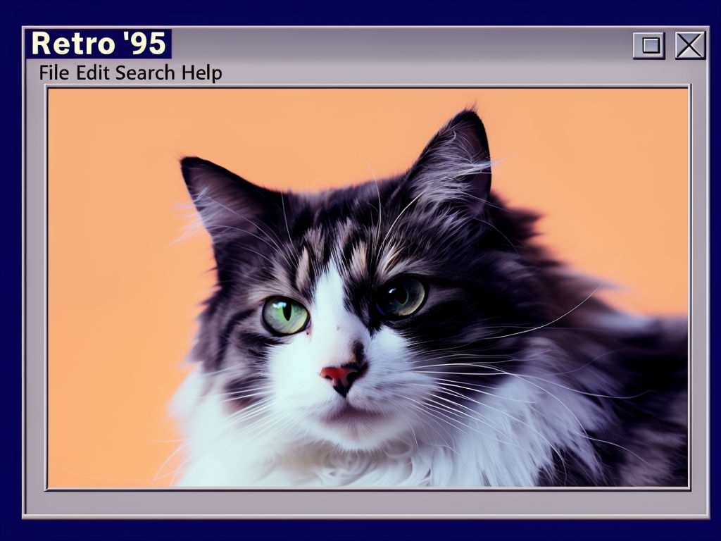 Retro Windows 95 Cat Portrait with Calico Fur Poster