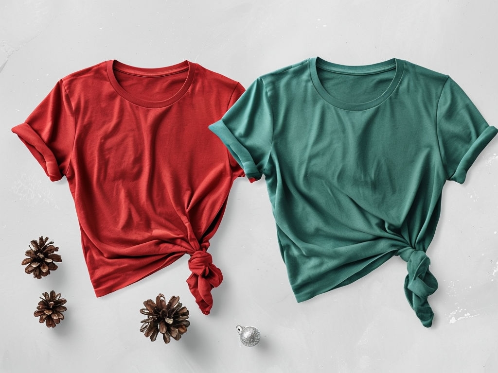 Casual Red and Green T-Shirt Mockup Flat Lay Design