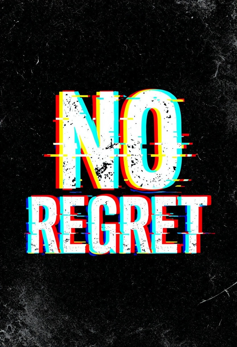 Bold Distressed No Regret Text with Glitch Art Design Poster