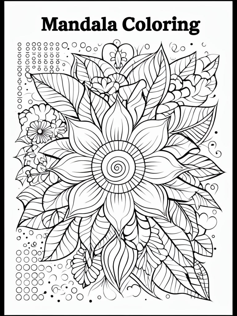 Intricate Black and White Mandala Coloring Page Design for Relaxation Art