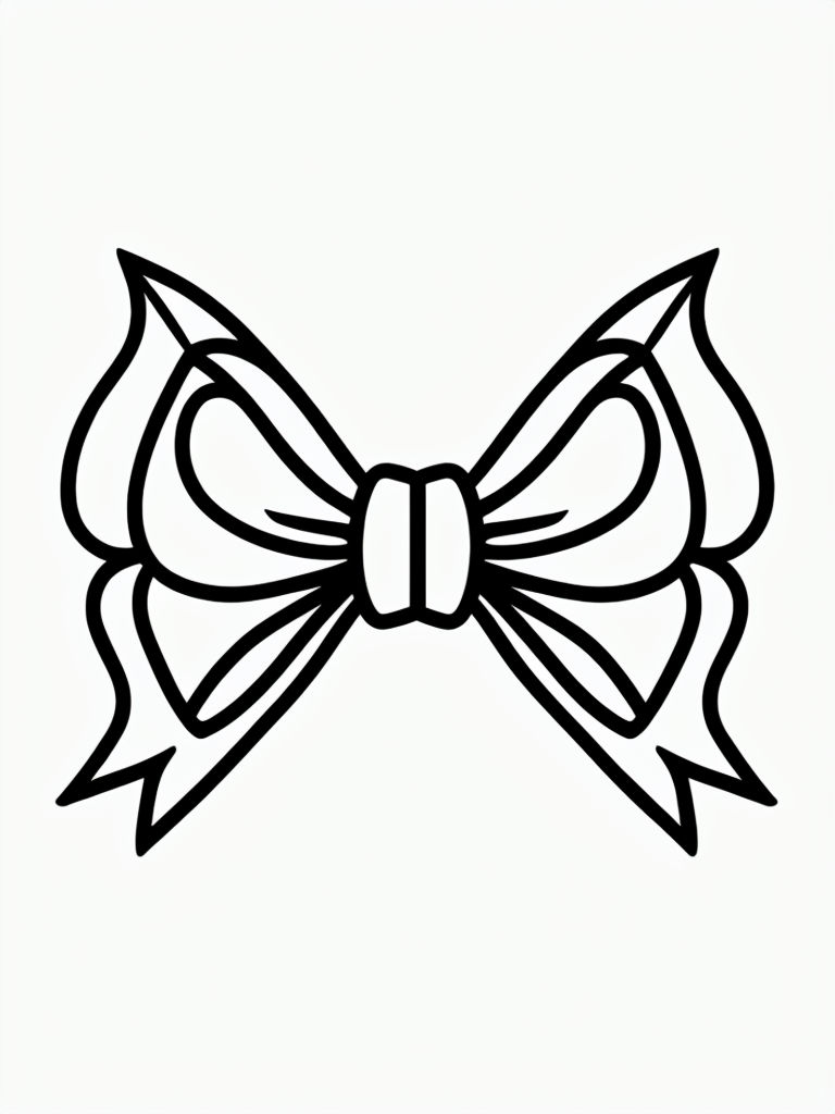 Minimalist Black Line Bow Design Coloring Book Page
