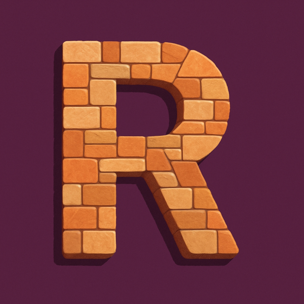 3D Stone Wall Letter R Illustration on Deep Purple Background Monogram