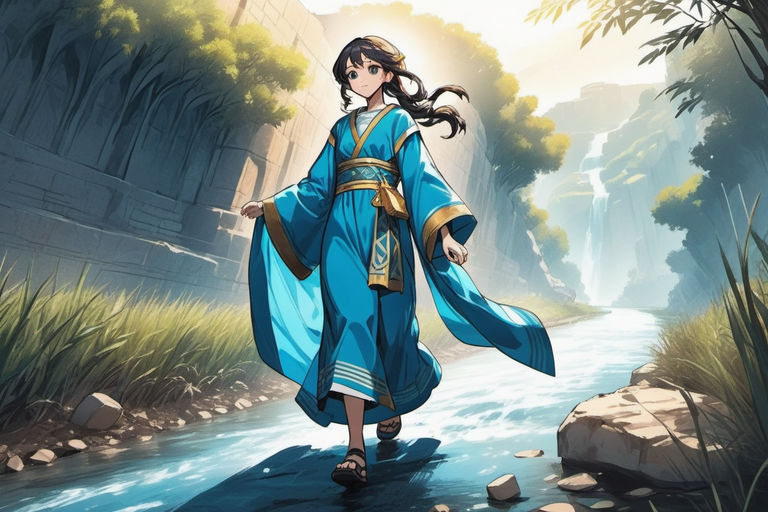 Anime style Biblical Eve wearing ancient hebrew robe walking... by ...