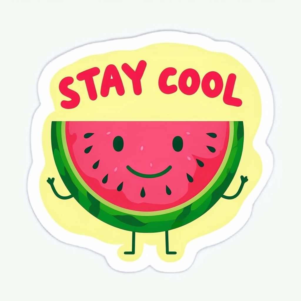 Playful Cartoon Watermelon Slice 'Stay Cool' Sticker