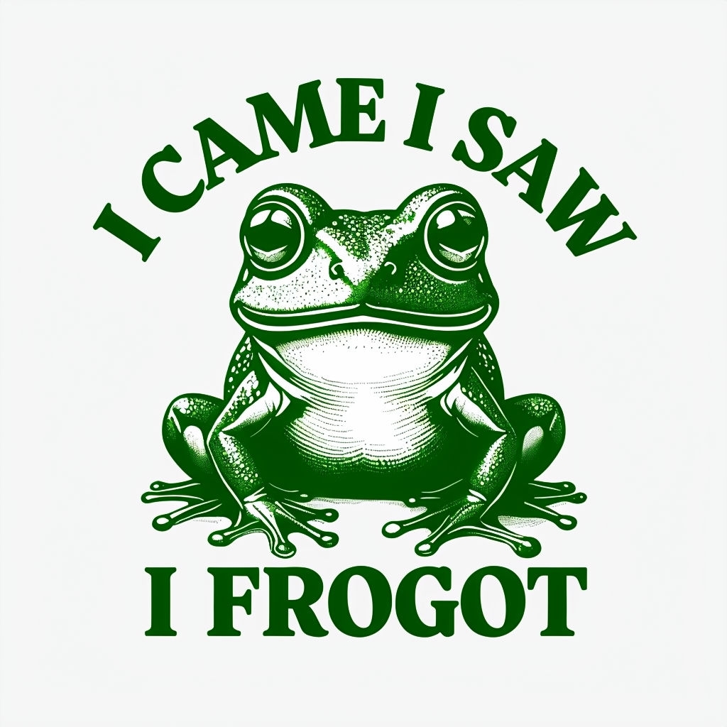 Whimsical Cartoon Frog with Text I Came I Saw I Frogt Sticker