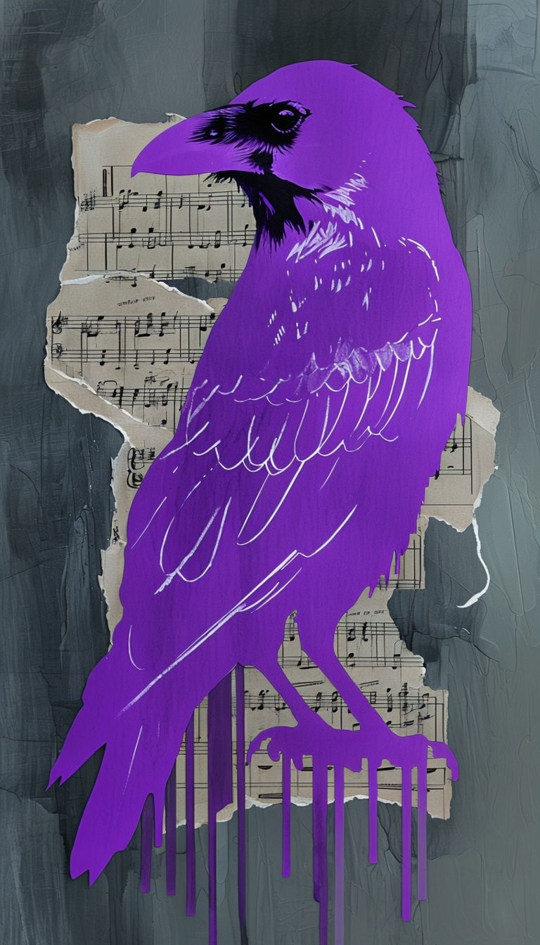 Vibrant Violet Raven Silhouette Gothic Art Collage Design