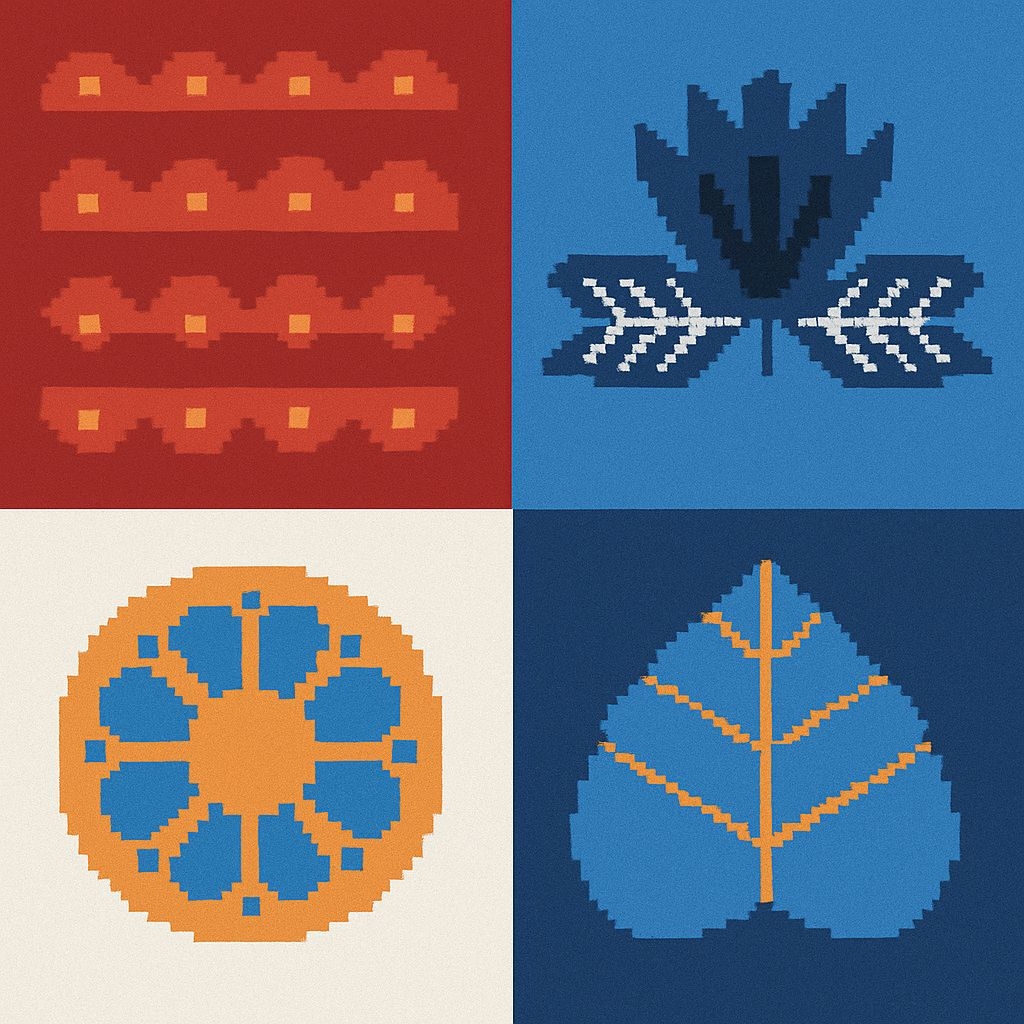 Playful Pixelated Designs in Vibrant Grid Layout Seamless Pattern