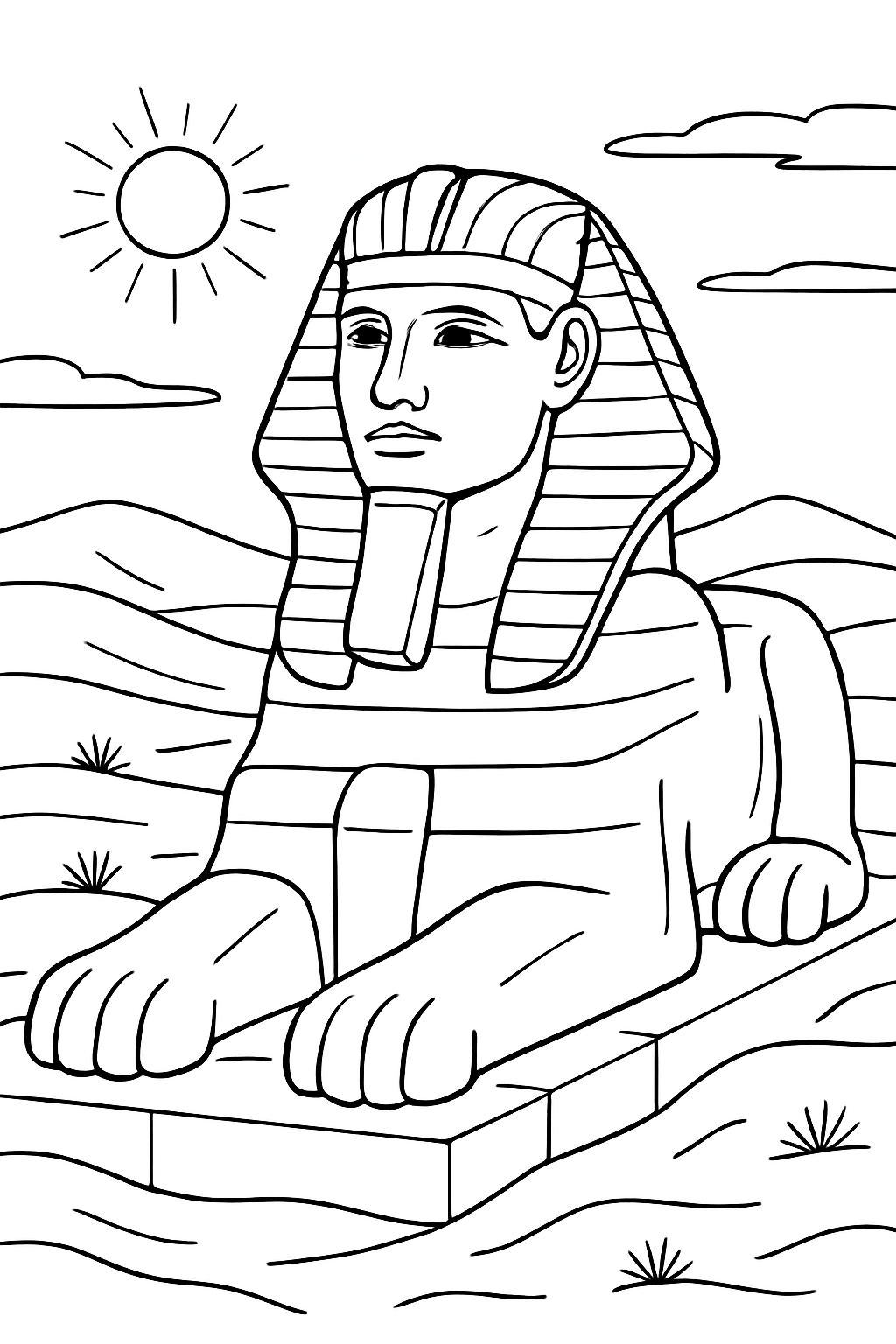 Sphinx of Giza Line Drawing for Ancient Egyptian Coloring Book Pages