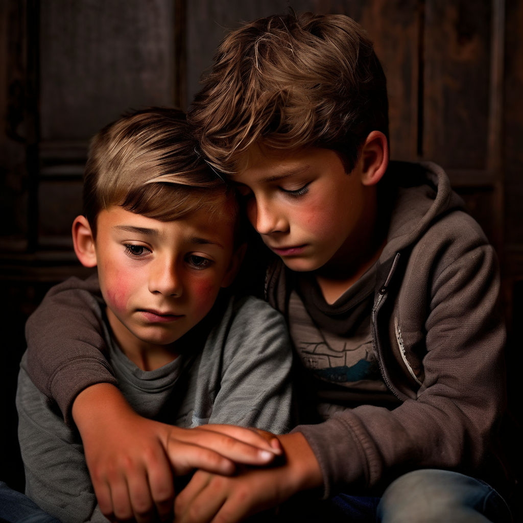 14-year-old boy comforts his little 7-year-old brother by cthulhu_lw ...