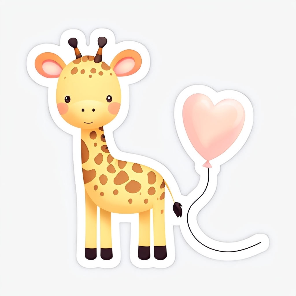 Cute Cartoon Giraffe with Heart Balloon Sticker Design