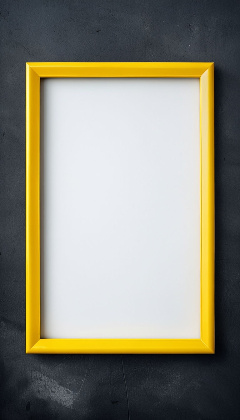 Bright Yellow Minimalist Picture Frame on Charcoal Wall Social Media Post