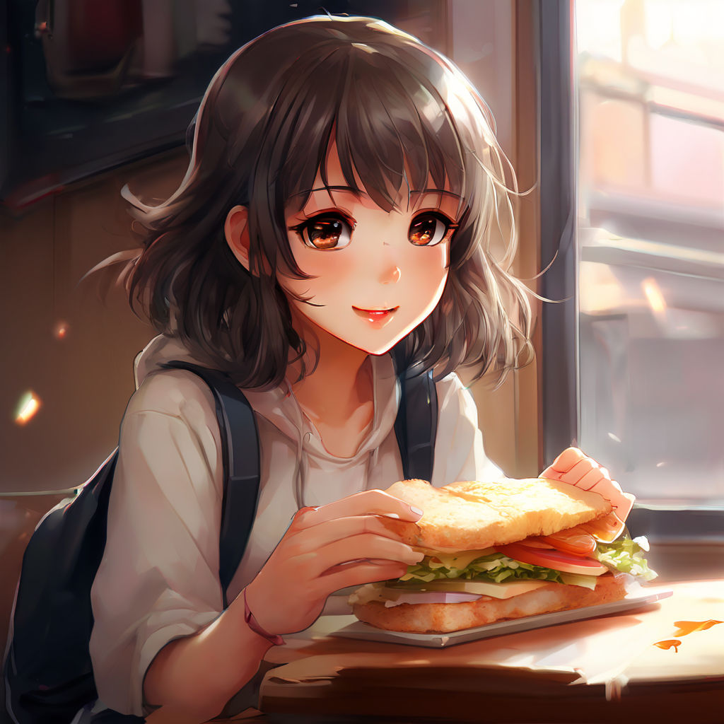 Cute anime girl eating sandwich by anivibe - Playground