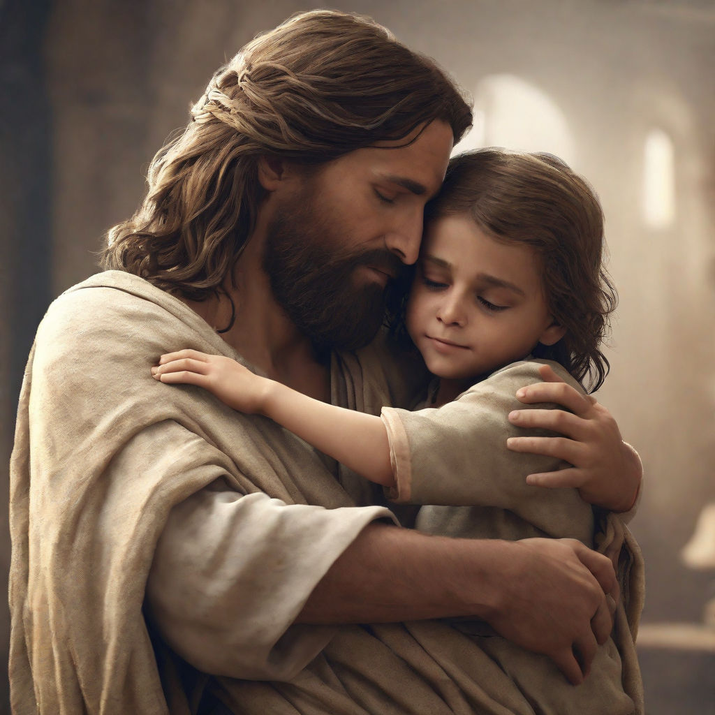 Jesus hugging a child by andre Joaquim de Souza - Playground