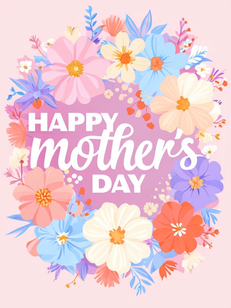 Cheerful Mother's Day Greeting Card with Floral Accents Design Cards & Invites