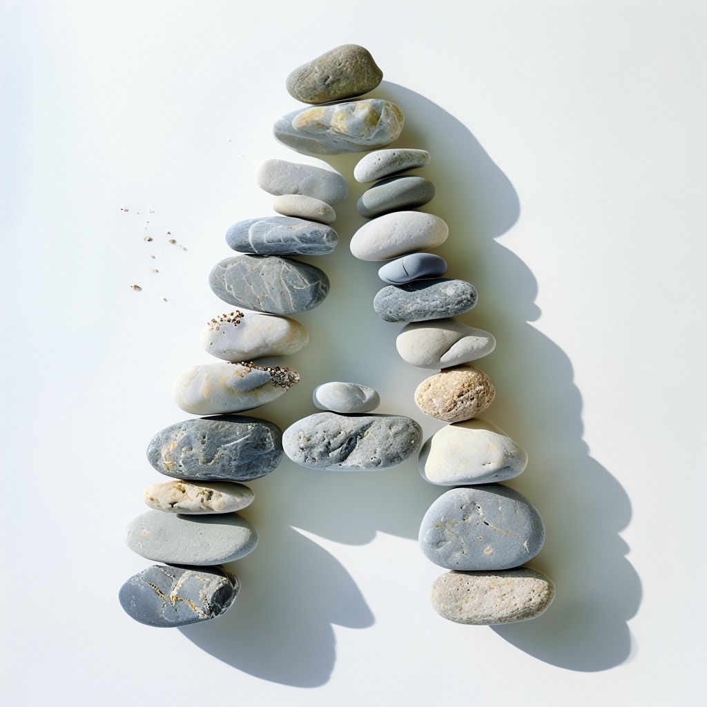 Calm Natural Beach Pebble Monogram A on White Background Monogram
