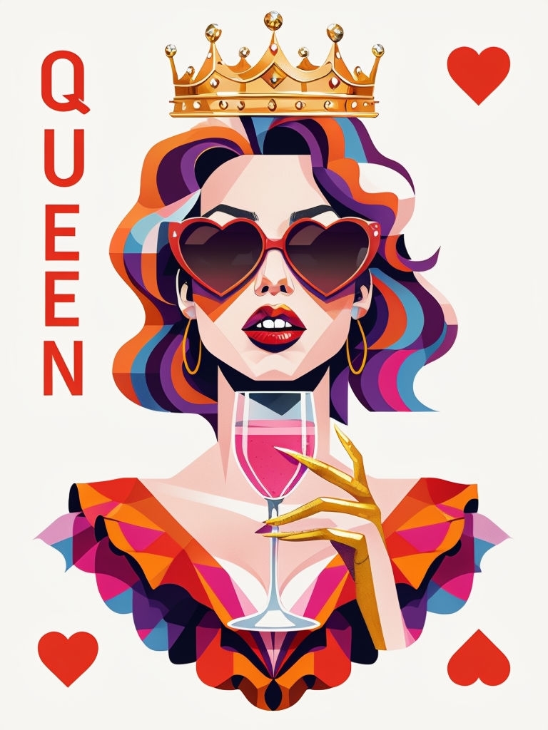 Geometric Queen of Hearts Playing Card T-Shirt Design