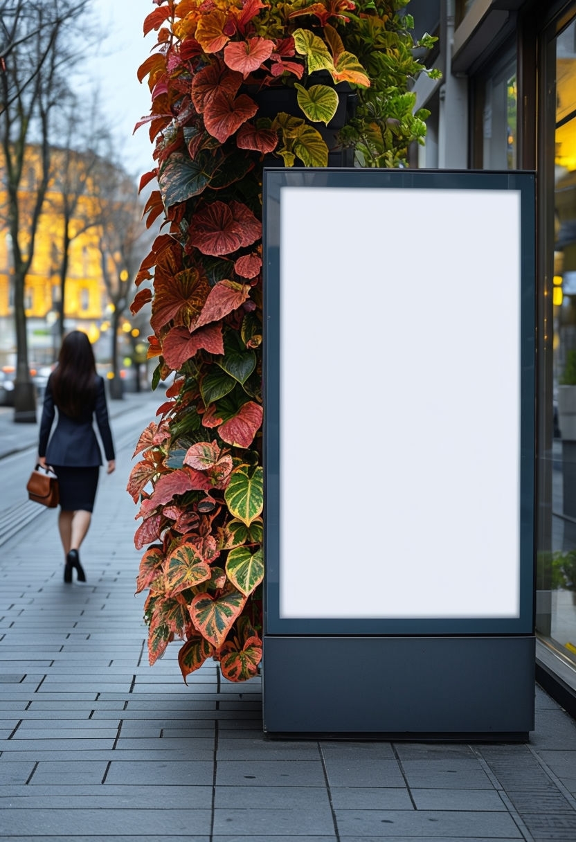 Urban Street Scene with Advertisement Board Photograph