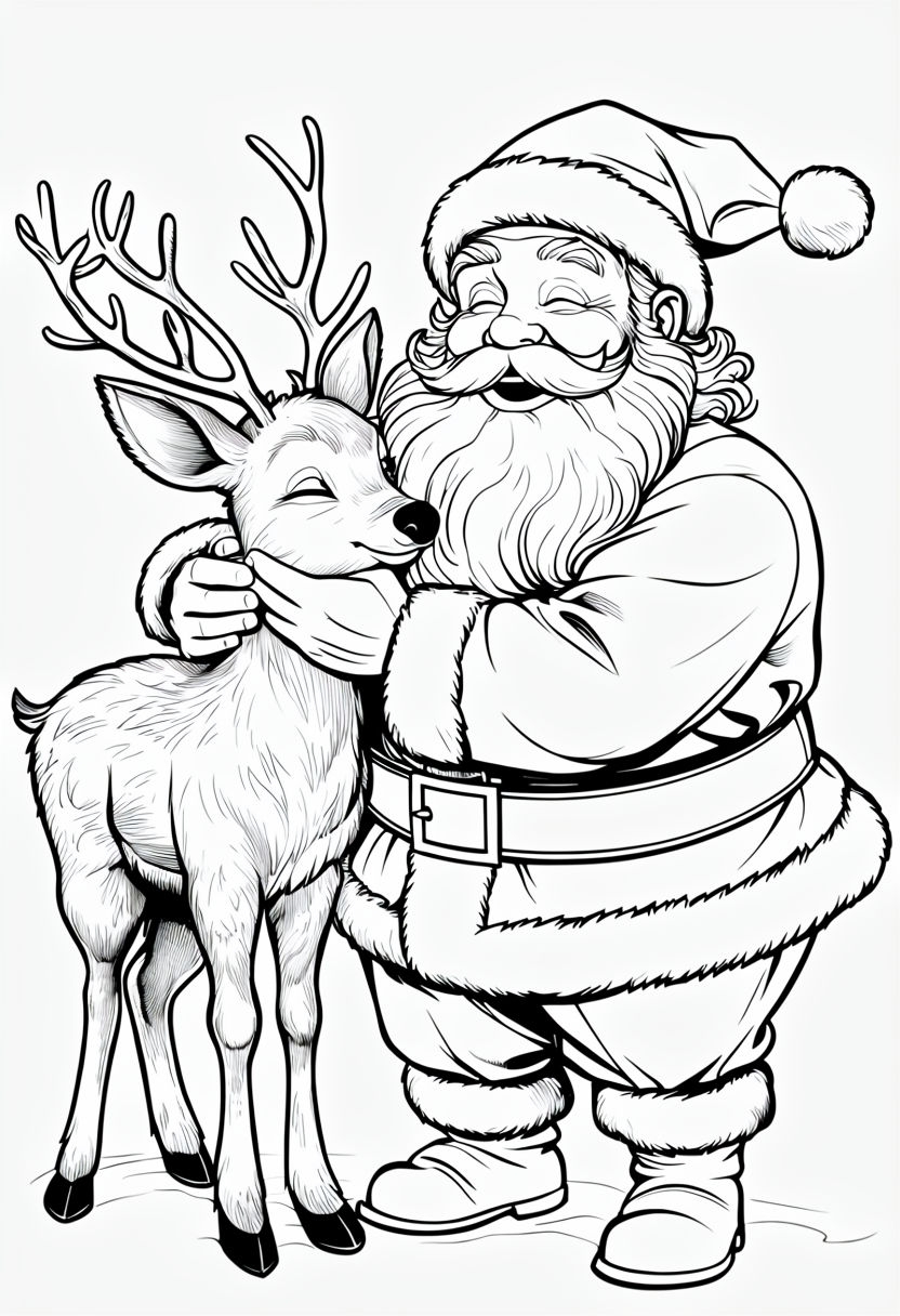 Heartwarming Santa and Rudolph Coloring Page Design for Kids Coloring Book Pages