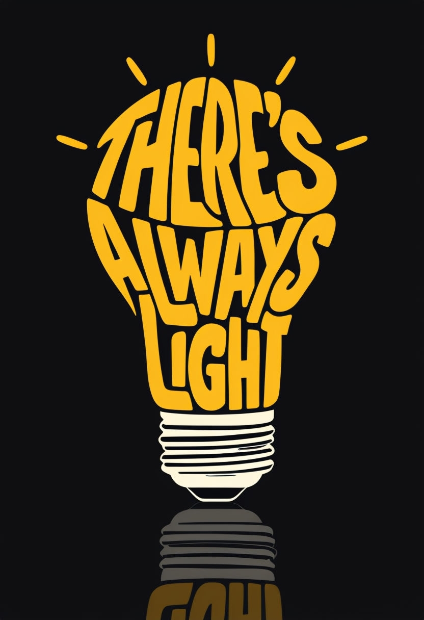 Motivational Light Bulb Design with 'There's Always Light' Poster