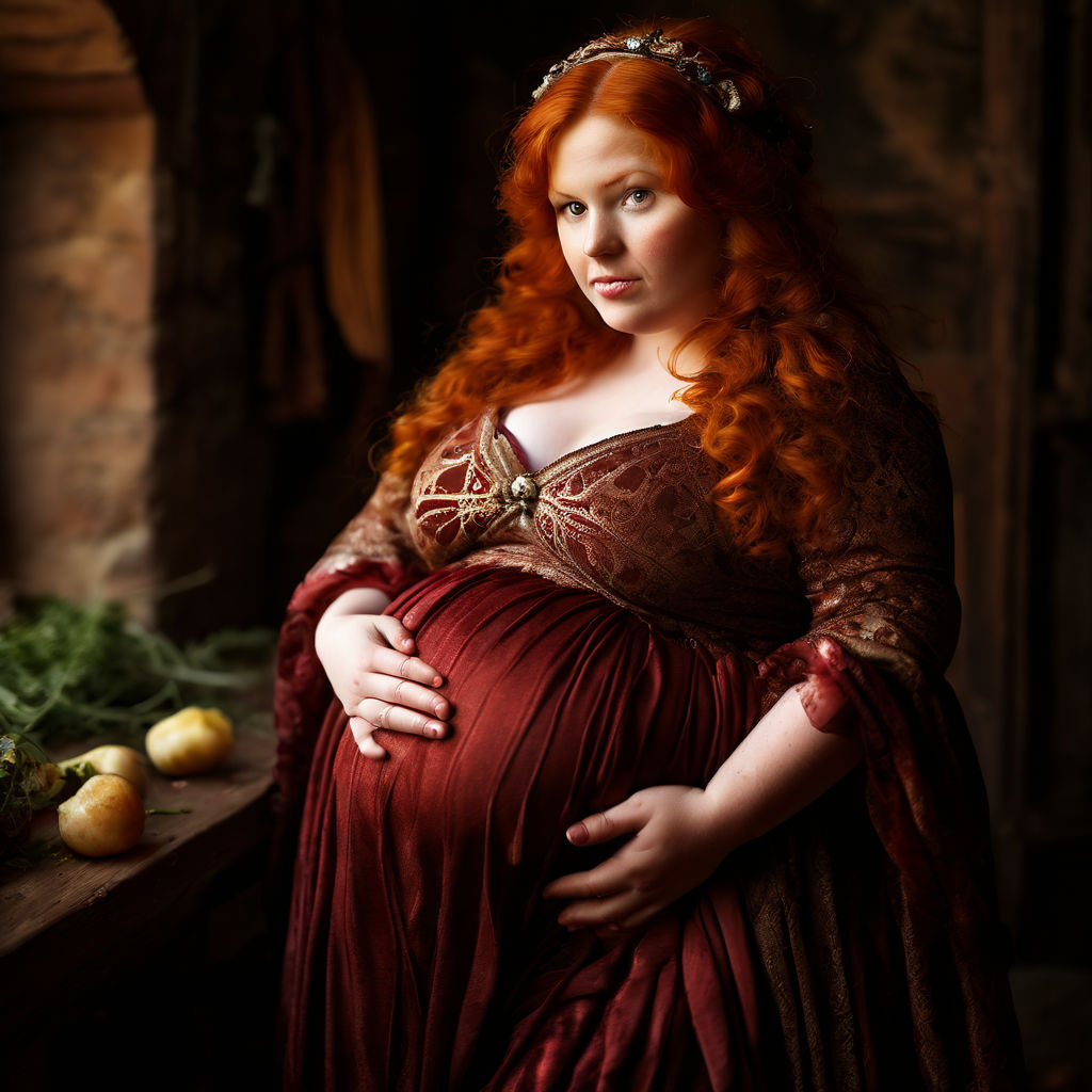 Beautiful fat woman with long red hair