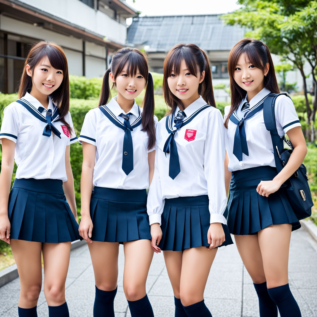 A group of sexy ladies wearing Japanese school uniforms