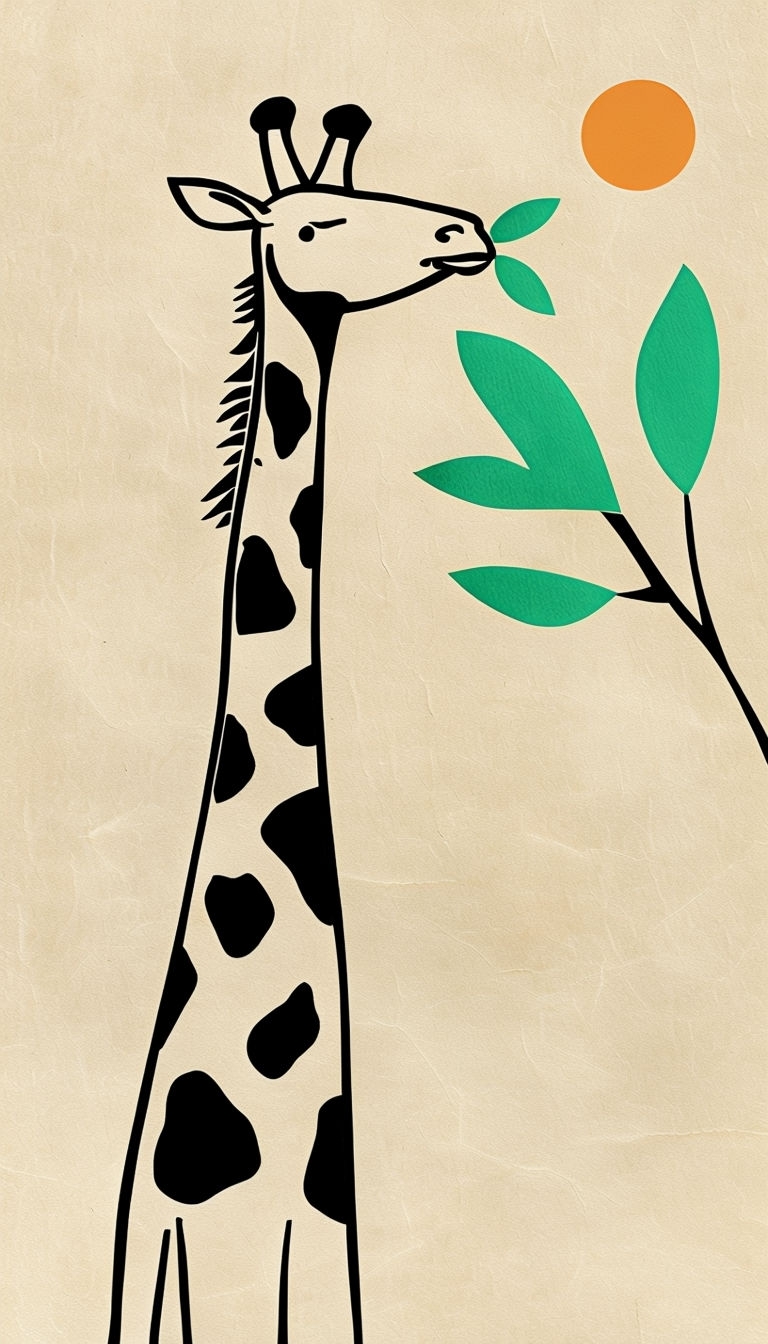 Charming Minimalist Giraffe Illustration on Textured Paper Mobile Wallpaper