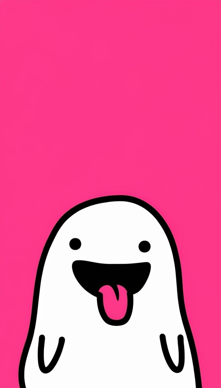 Cheerful Minimalist Cartoon Character on Hot Pink Background Mobile Wallpaper