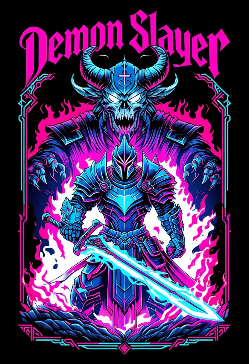 Intense Demon Slayer Battle Scene Neon T-Shirt