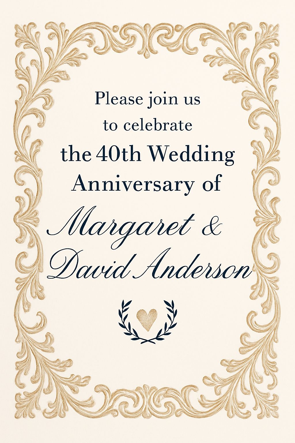 Elegant 40th Wedding Anniversary Invitation Card for Margaret & David Anderson