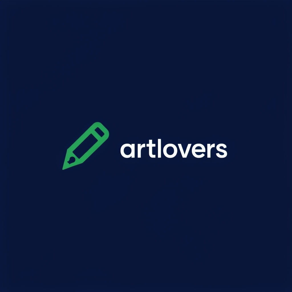 Minimalist Green Pencil Logo for Art Lovers on Navy Background