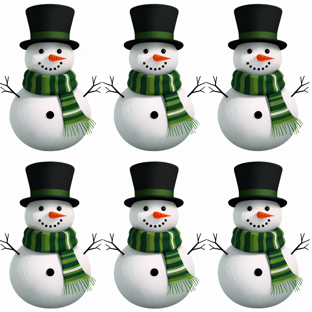 Playful Cartoon Snowmen in Rows with Festive Scarves Pattern