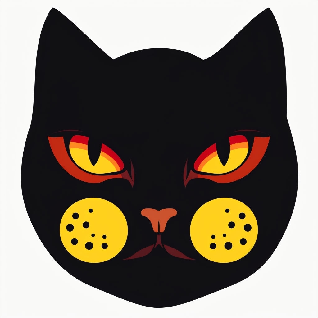 Cartoon Black Cat Face Illustration T-Shirt