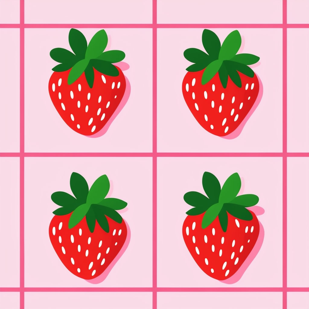 Playful Red Strawberries on Light Pink Plaid Seamless Pattern