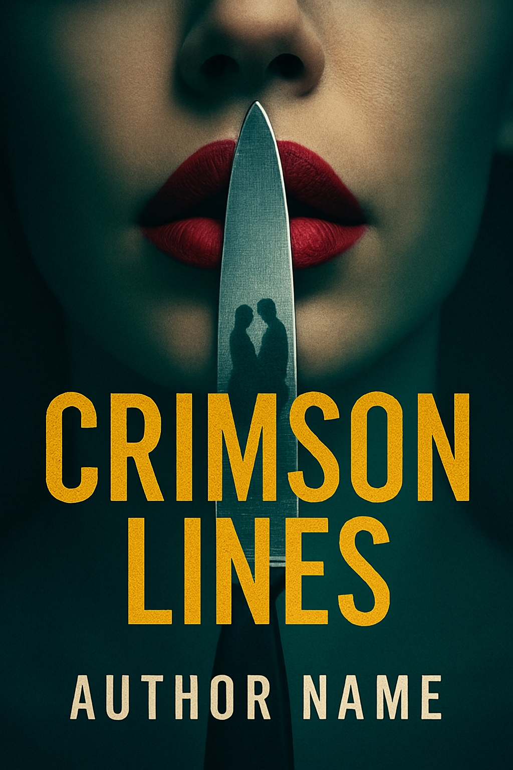Dramatic Close-Up of Woman with Knife for Crimson Lines EBook Cover