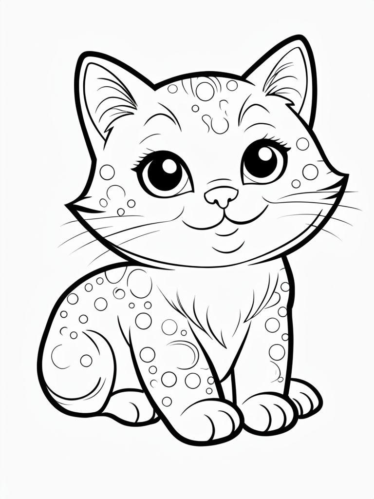 Cheerful Cartoon Cat with Spots Coloring Page