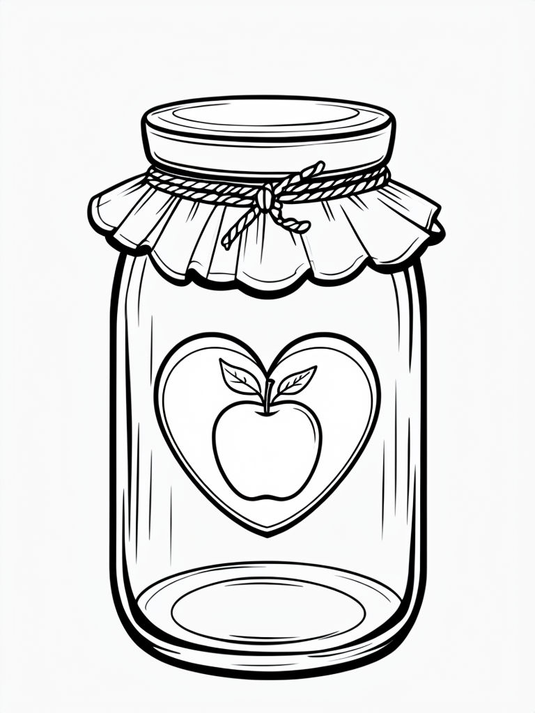 Charming Black and White Glass Jar Illustration with Heart Label Coloring Book Pages