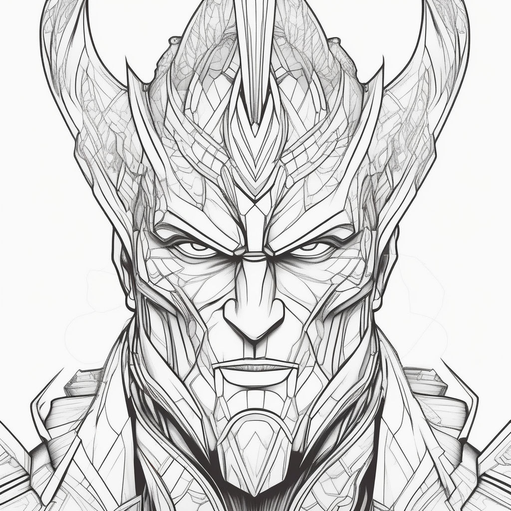 Create a unique coloring page of a villain with a menacing a... by